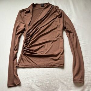 SHEIN Brown Ruched Long Sleeve Top